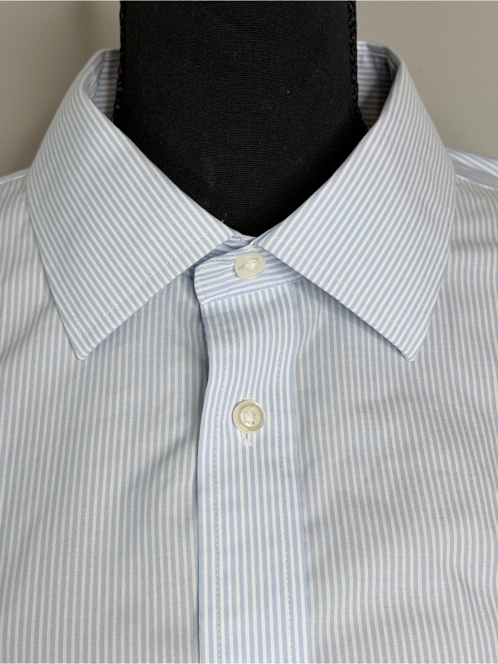 Haspel Non-Iron Blue White Striped Dress Shirt 17.5 34/35 Fresh Tailored